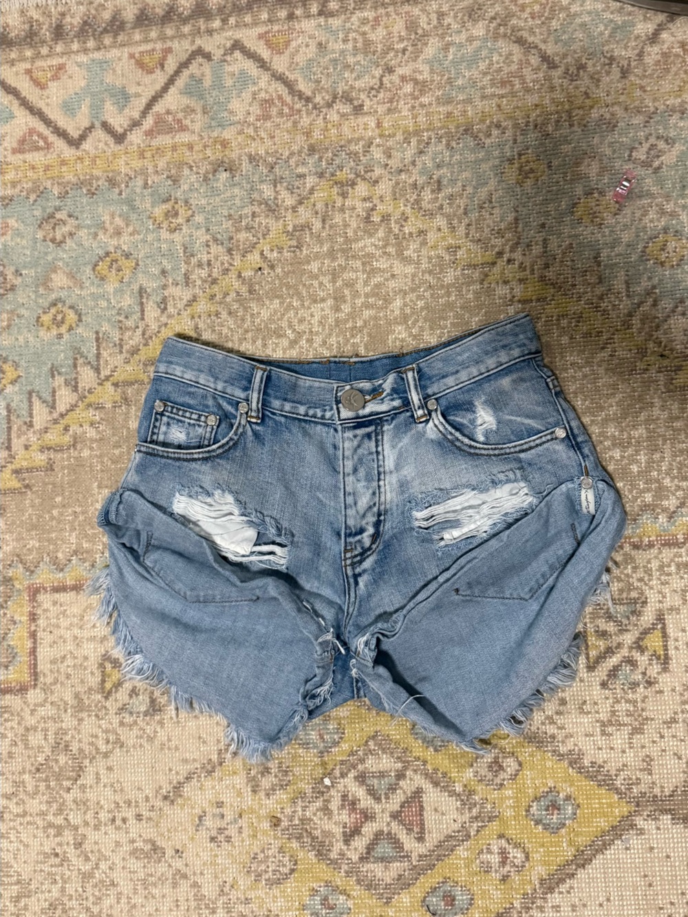 One Teaspoon Mid-Rise Distressed Women's Denim Shorts - Light Blue